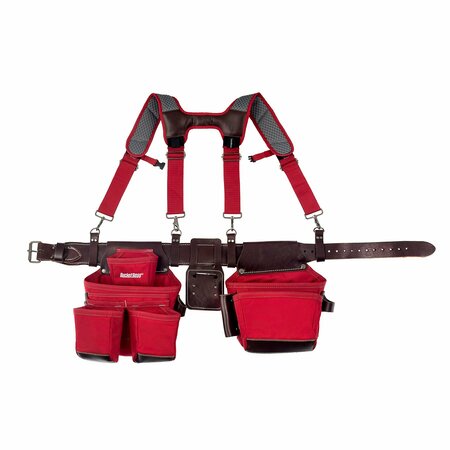 BUCKET BOSS Belt, Leather Hyrbid Tool Belt with Suspenders, RED, Red 55505-RD